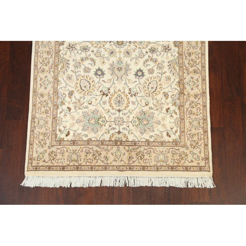 Tapis ivoire noué à la main de conception unique 4 pi 2 po x 6 pi 4 po nouvel âge Lydale