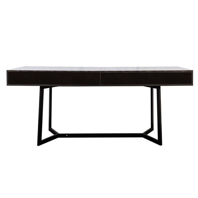 Bureau d'étude noir de 72,72 po avec pieds en forme de Y, surface lisse pour l'écriture, convenant à tout bureau de travail moderne en métal, largeur de 22,94 po