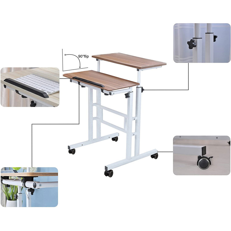 Adjustable Solid Wood Top Metal Base Standing Desk, Natural/White
