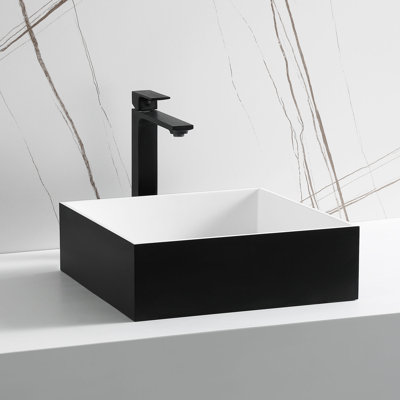 Alfi Brand 15.13'' Black/White Resin Square Bathroom Sink