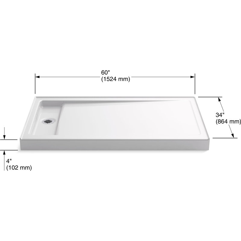 Bellwether 60" x 34" Single-Threshold Shower Base, White, Left Offset