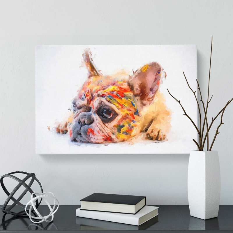 Painted French Bulldog In Abstract - Wrapped Canvas, 50cm H x 76cm W x 3cm D