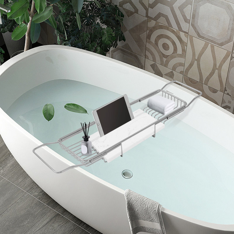 Support de plateau de baignoire extensible en acier inoxydable avec panneau de marbre pour la salle de bain de cuisine