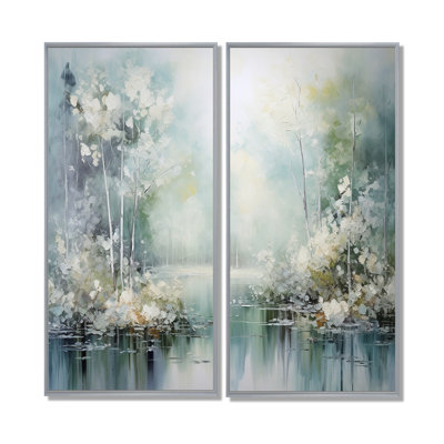 Minimal River Forest Liquid Art I - Traditional Canvas Prints 2-Panels