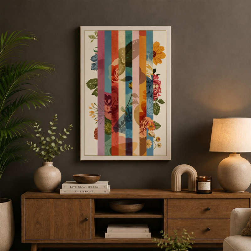 Striped Botanicals Botanical - Wrapped Canvas, 24x16 - 61.0 x 40.6 cm, Terracotta Border