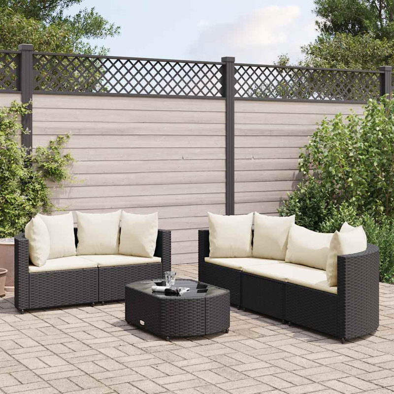 Latitude Run® 6 Piece Patio Sofa Set With Cushions Poly Rattan, Black, Beige