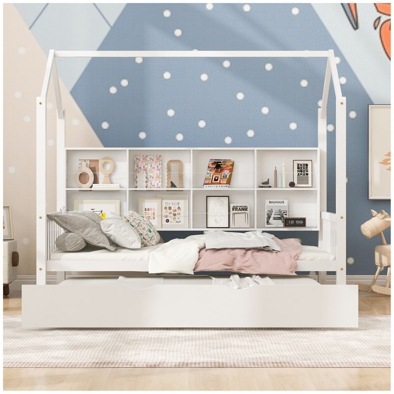 Lit gigogne en bois, lit avec tablette, Lit simple