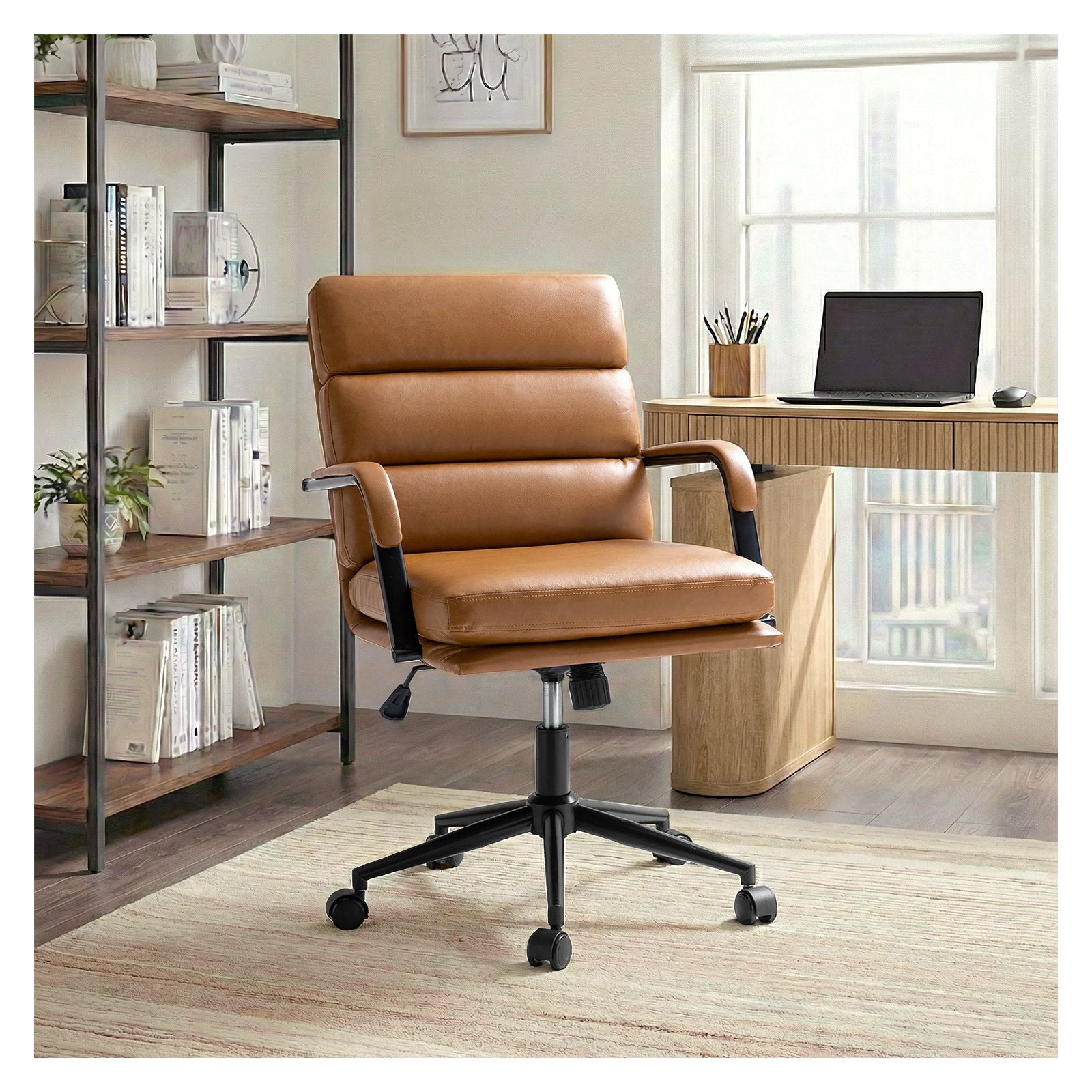 Anagrace Leather Upholstered Swivel Tilt Task Office Chair, Camel Pebbled Faux Leather
