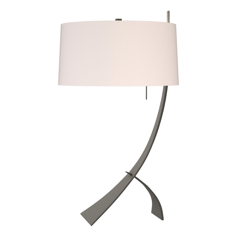 Stasis 28.3" Metallic Arched Table Lamp, Flax, Natural Iron