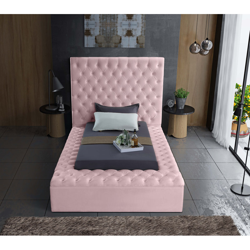 Lit plateforme tapissier avec rangement Johnnay, Simple, Velours rose