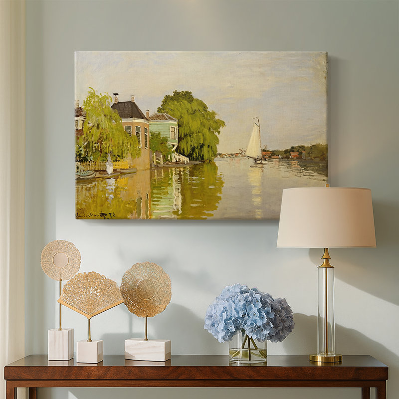 Claude Monet "maisons sur la rivière Zaan à Zaandam" - Art mural de qualité musée sur toile tendue, 18 x 27