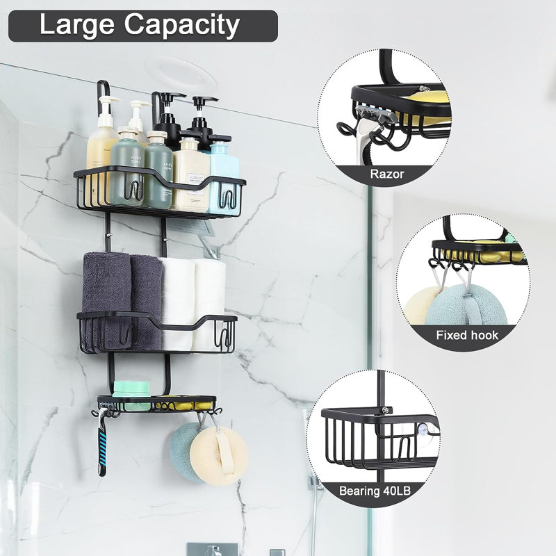 Margreth Over-the-Door Shower Caddy, Black