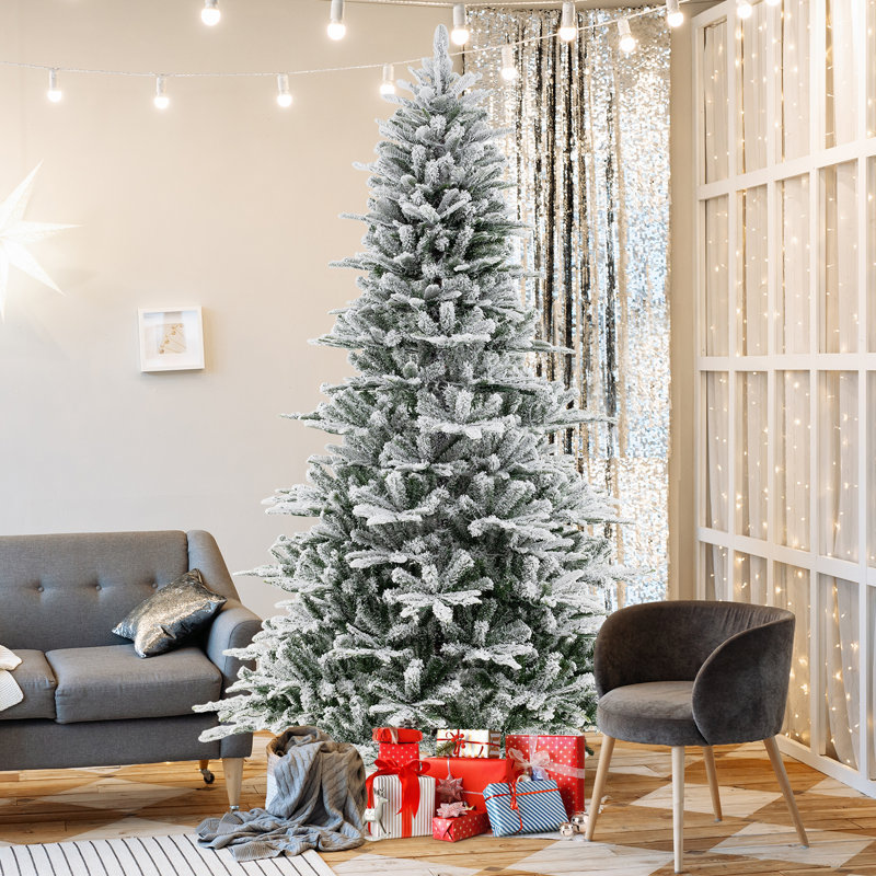 Arbre de Noël artificiel enneigé avec pointes en PVC et PE, lumières DEL, 8'