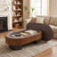 Table basse elliptique de 111 cm avec rangement dissimulé, table d'appoint en placage de bois pour salon-1643254070