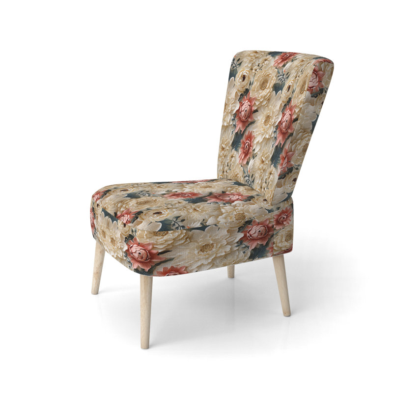 Radiant Lace Inspired Floral Botanics - Chaise d'appoint rembourrée de style campagne, chaise d'appoint blanche