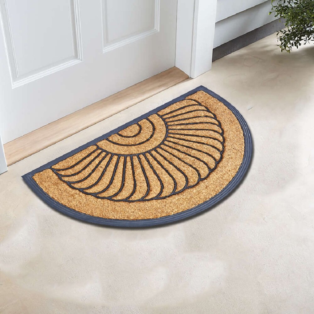 Sheltered Half Round Front Door Mat Braided Coir Coco Rubber Rug