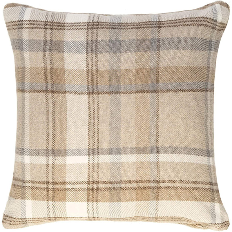 Plaid Wool Blend Reversible Pillow Cover, 23.62" x 23.62", Beige