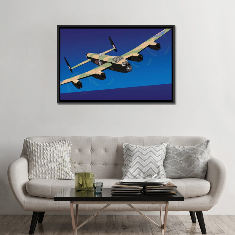 « avro lancaster lourd », impression sur toile tendue, H 32 po x l 48 po x P 1,5 po, Toile avec cadre noir, Pas de tapis