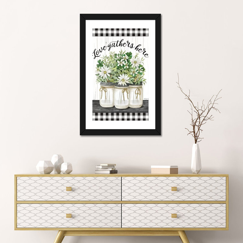 "Love fronton" par Cindy Jacobs-impression d’art graphique, H 24 po x l 16 po x P 1 po, Blanc, Papier encadré noir