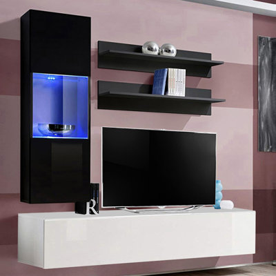 Wacker 63" Modern Floating Wall Mounted Entertainment Center with 16-Color LED Lighting, High Gloss Finish
