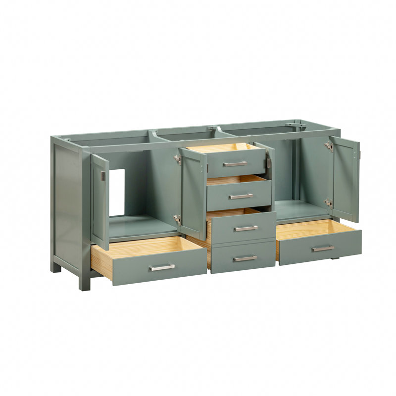 Souther 72" Double Bathroom Vanity with Top, Brushed Nickel, Smoke Green