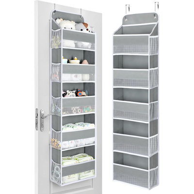 Over The Door Organizer With 5 Bins 10 Side Pockets, 44lbs Load Hanging Bathroom And Bedroom Organizer, Behind The Door Hanging Organizers For Nursery Newborn Baby Essential Stuff Grey