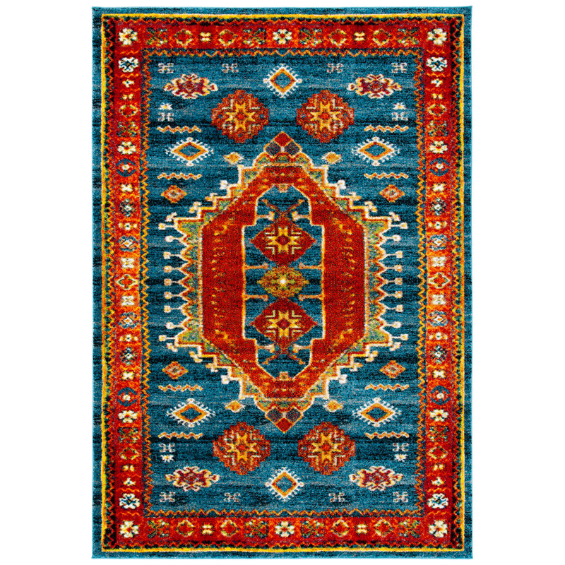 Tapis bleu / rouge Drumawillin Southwestern, Rectangle 4 pi x 6 pi