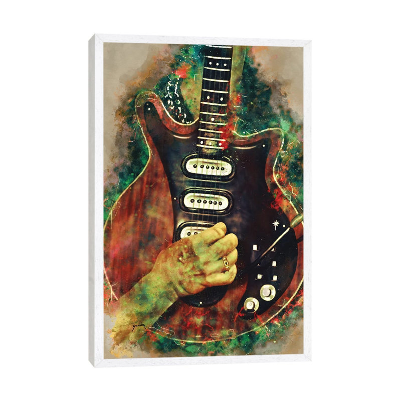Brian May's Guitar - Painting on Canvas, 66.04cm H x 45.72cm W x 3.81cm D, White Floater Framed