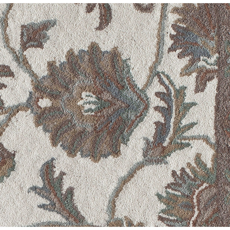 Ivory and Light Blue Handmade Wool Oriental Rug, 2' x 4'
