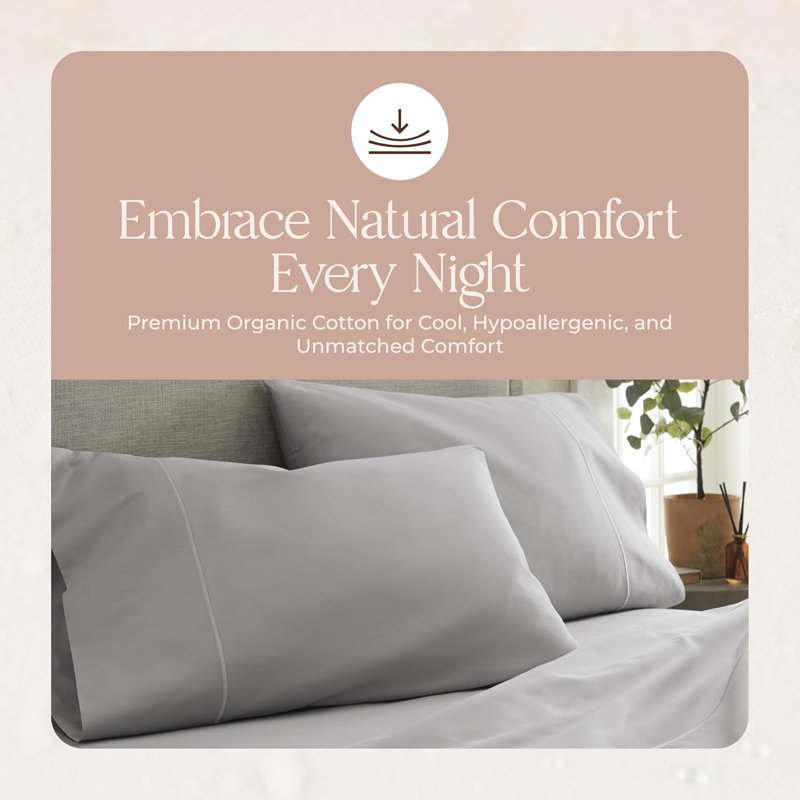 Whisper Organic 100% Organic Cotton Sheets Twin Size - GOTS Certified Organic Bed Sheets with Deep Pocket 500 Thread Count and Cozy Sateen Weave Gets Softer with Each Wash - Luxury 3 Piece Set (Gray, Twin)