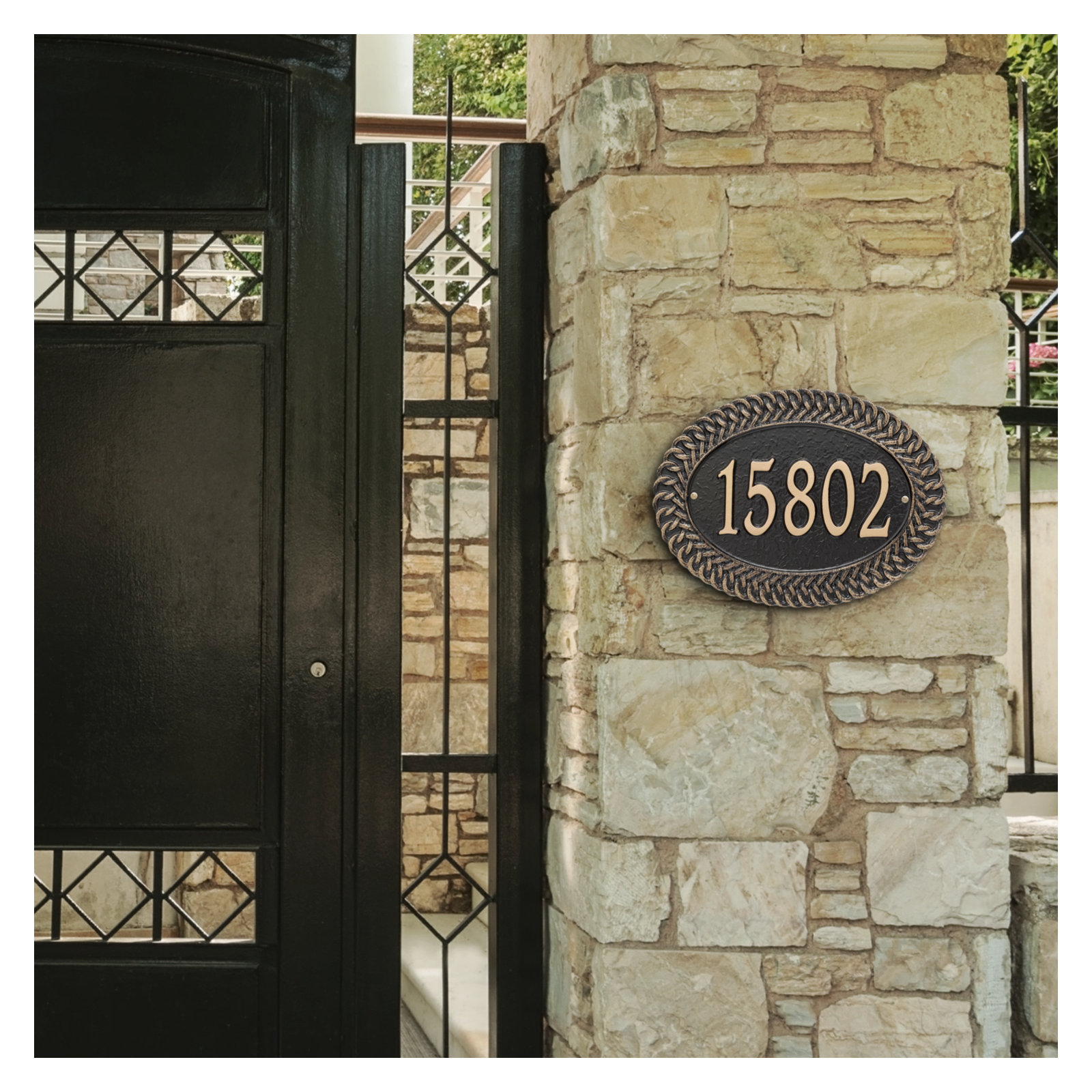 Personalized Standard 1-Line Wall Address Plaque, Black/Gold, Yes