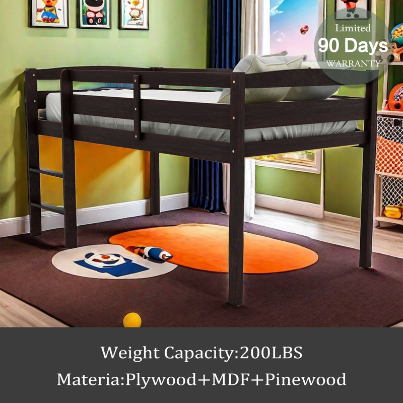 Twin Wood Loft Bed Low Loft Beds With Ladder,Twin, Espresso