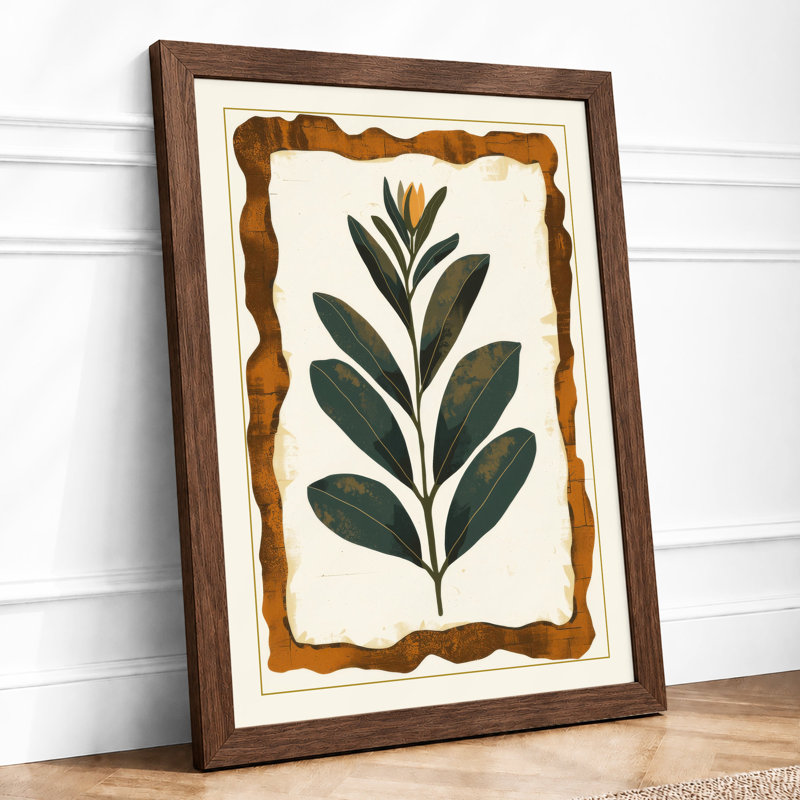 Study in Green Botanical - Framed Print, A4 - 29.7 x 21.0 cm, Walnut