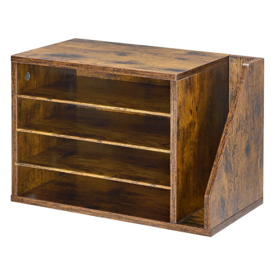 Organisateur de documents, boîte aux lettres de bureau à 4 compartiments avec tablettes amovibles, trieur de boîtes aux lettres en bois avec rangement vertical latéral, organiseur de bureau de bureau pour classeur, documents, papier, brun