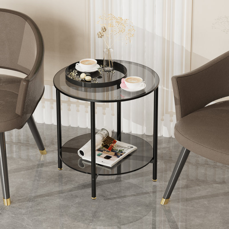 Table de bout avec plateau en verre et rangement, H 19,5 po x l 19,7 po x P 19,7 po