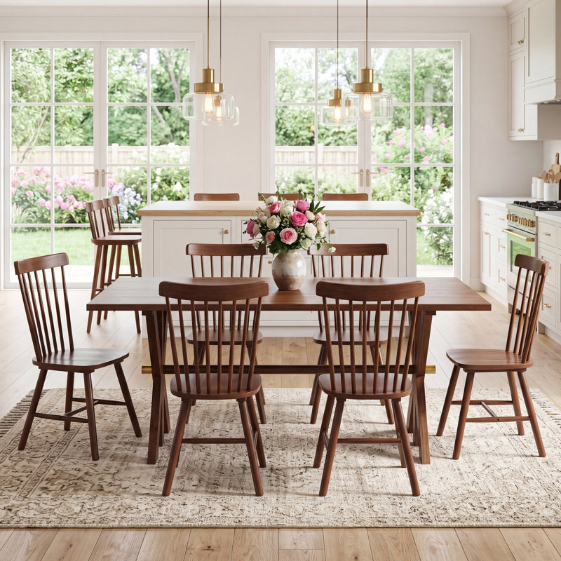 78''Rectangular Dining Table With Double Trestle, Modern Farmhouse Dining Table for Kitchen/Dining Room, Walnut