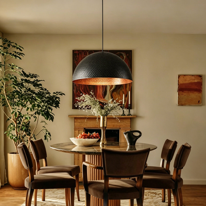 Luminaire suspendu en forme de dôme à 1 lumière Lodi, Étain, H 8,27 po x l 15,75 po x P 15,75 po