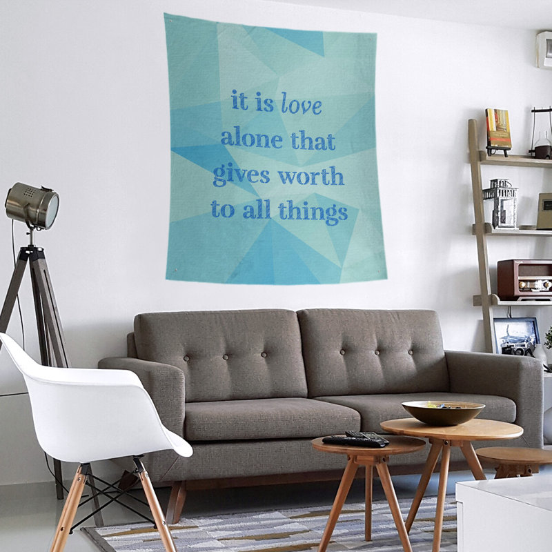 Tapisserie en polyester en faux gemme love quot, H 27,5 po x l 37,5 po, Bleu zircon