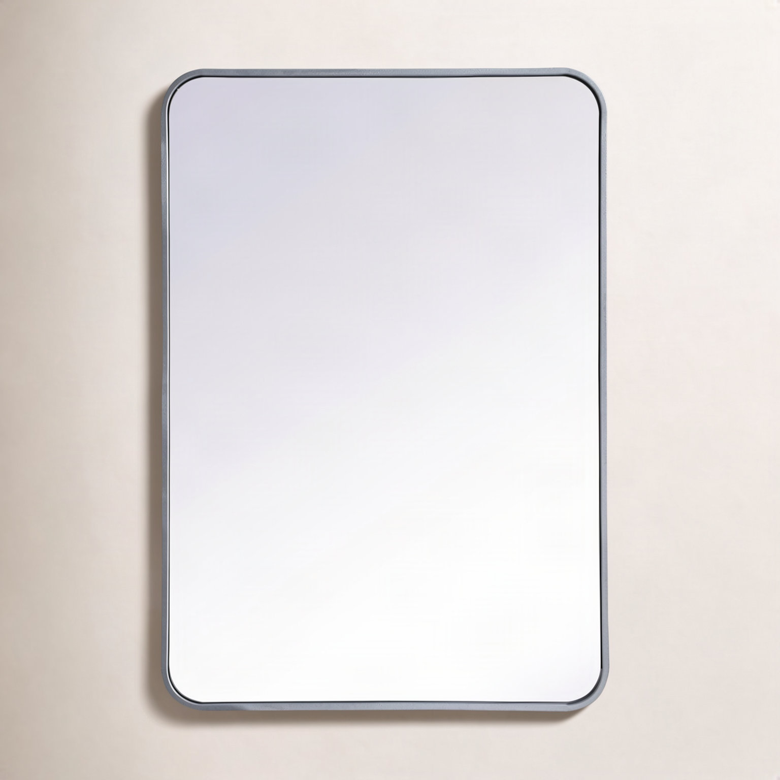 Sabine Metal Rounded Rectangle Wall Mirror, 36" x 24", Silver