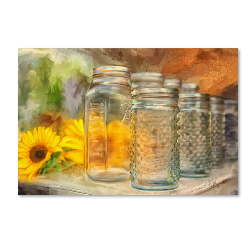 «Sunflowers and Jars» par Kuehn, reproduction sur toile tendue, H 12 po x l 19 po x P 2 po