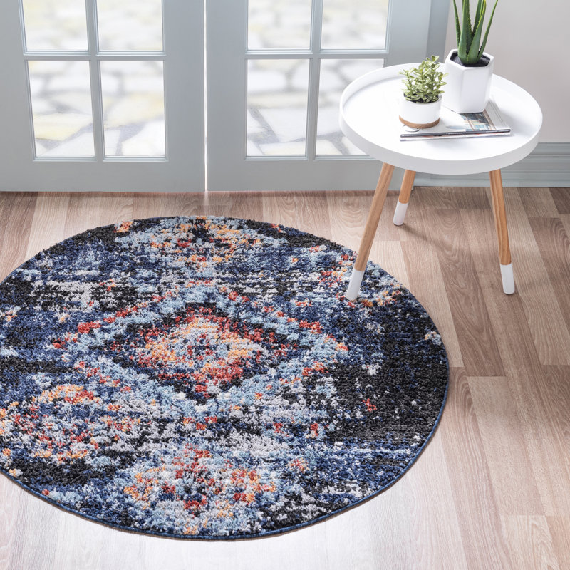 Tapis bleu marine / brun Kitley Southwestern, Rond 4 pi 1 po
