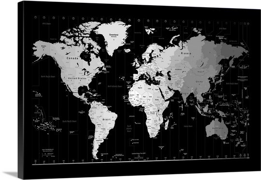 «Francy World Timezone Map» par Bellen, impression, H 12 po x l 18 po x P 1,5 po, Toile