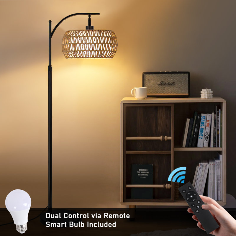 Abdool 68.5'' Arched/Arc Remote Control Rattan Floor Lamp
