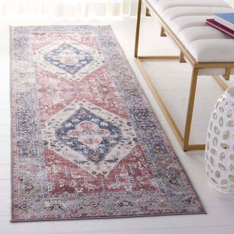 Ziebarth 172 M/W S/R Area Rug In Rust / Navy, Runner 2'6" x 8'
