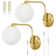 Swing Arm Wall Lights With Plug In Cord And Dimmer On/Off Knob Switch, Dimmable Wall Light With Milky White Glass Globe Shade(2 Bulbs Included)