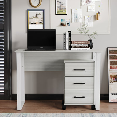 Modern Workspace Desk with 3-Drawer Mobile Pedestal – Light Grey