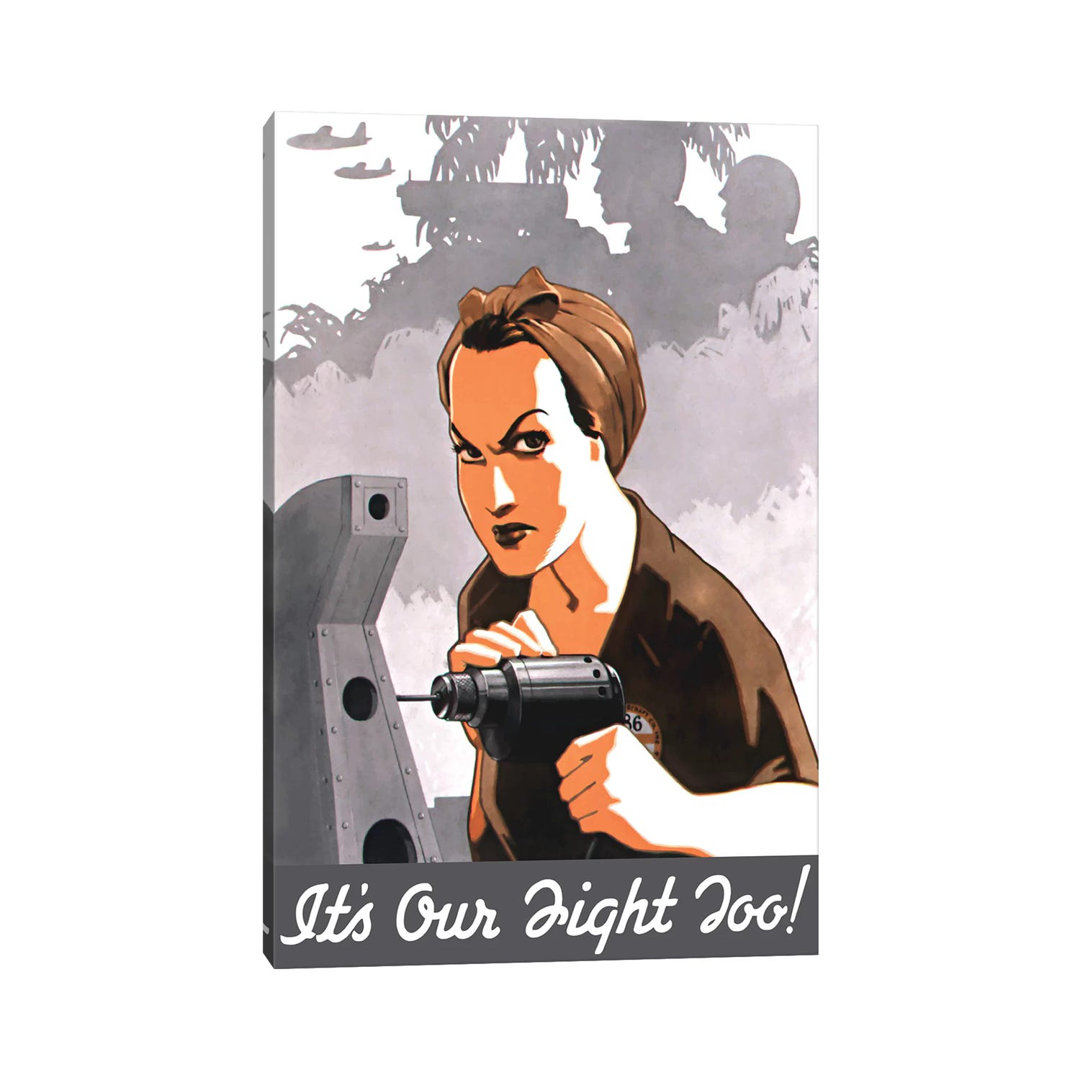 WWII Propaganda Poster Of Rosie The Riveter Operating A Drill by Stocktrek Images - Wrapped Canvas Print
