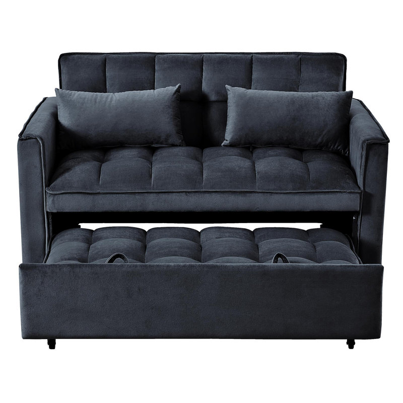 Canapé-lit convertible 3 en 1, canapé-lit moderne escamotable, dossier réglable, canapé-lit en velours avec coussins et poches pour le salon, noir