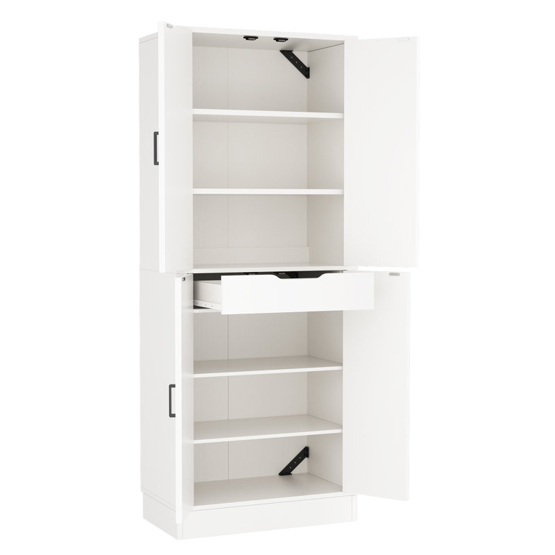 Armoire de rangement 71 po avec 4 tablettes réglables et tiroir, Blanc
