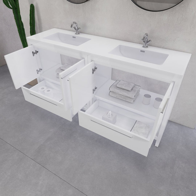 Ensemble de meuble-lavabo double 72 po Eden, Blanc lustré